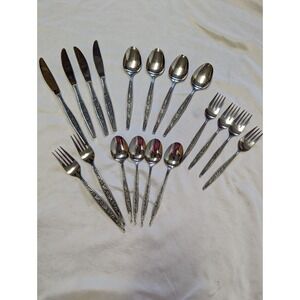 National CADIZ Scroll Flower Floral Stainless Silverware Flatware 18 Pcs Japan